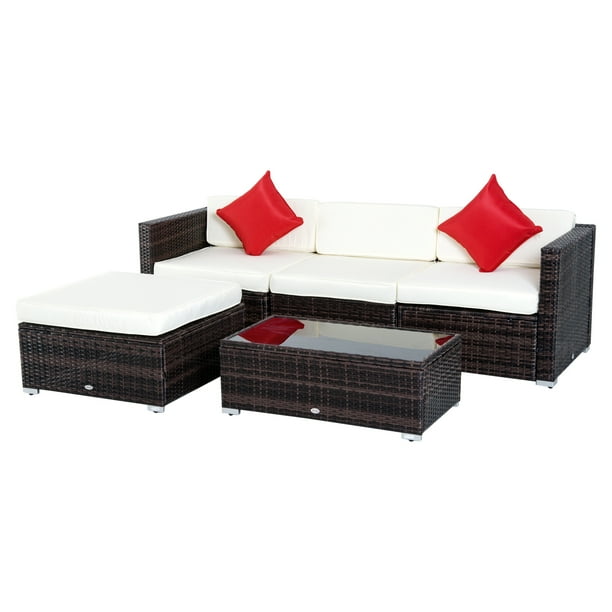 Outsunny 5 Piece Outdoor Patio PE Rattan Wicker Sofa Sectional