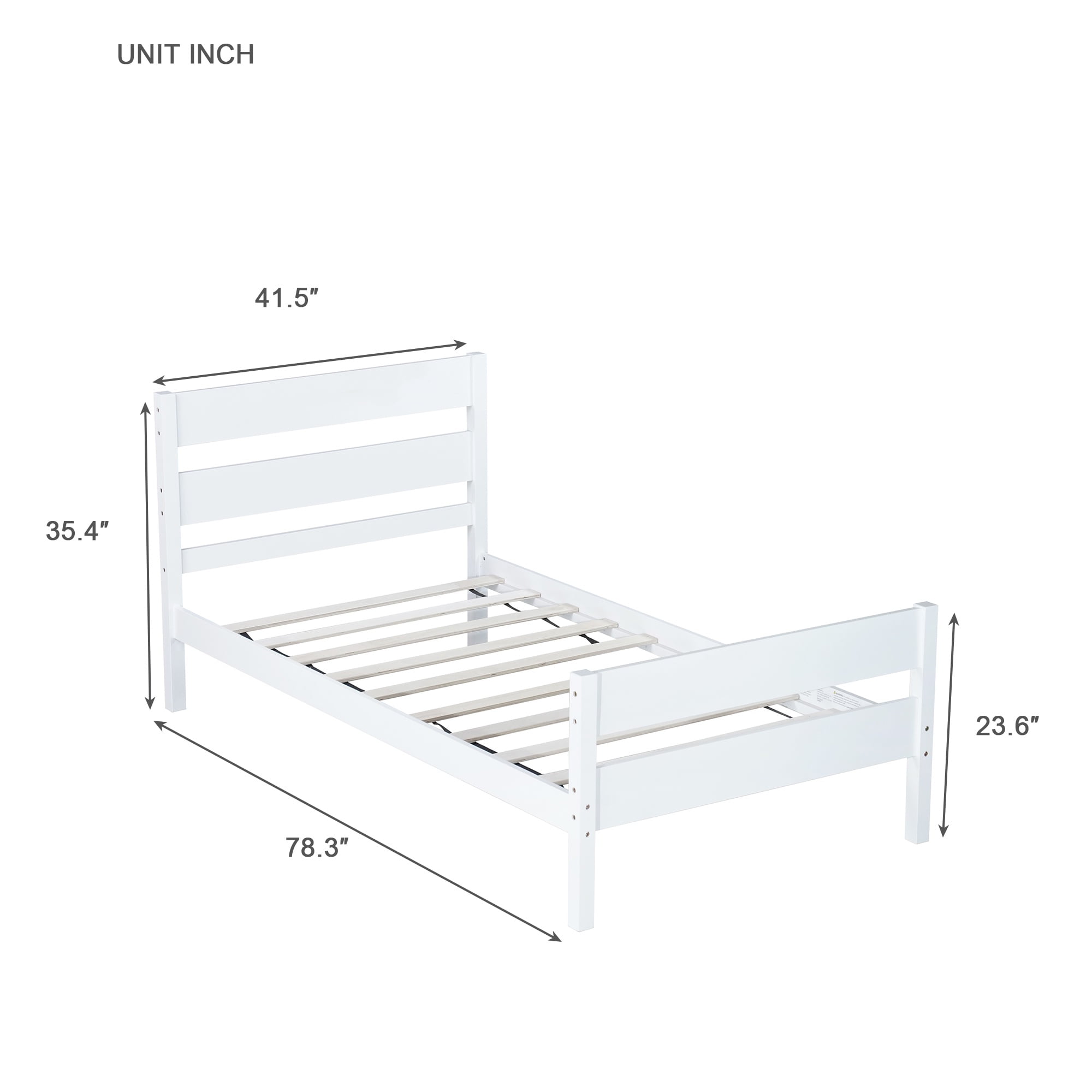 PORKISS Twin Size Bed Frame for Kids, Wood Bed Frame with Headboard/Footboard for Teens Boys Girls, No Box Spring Needed, White #2