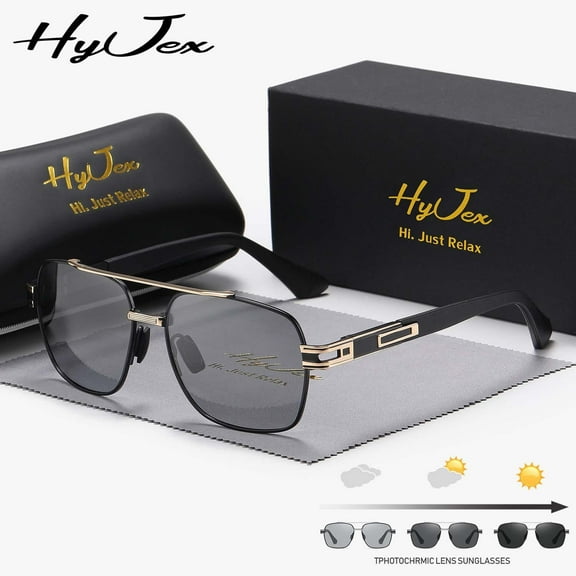 HyJex Unisex Fashion Casual Full Frame Photochromism Sunglasses Hiking Frog Frame Polarized Sunglasses UV400