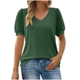 thumbnail image 3 of Summer Plus Size Tops for Womens 2025 Fashion Causal Vintage Solid Color Blouse Short Sleeve T-Shirt Top, 3 of 7