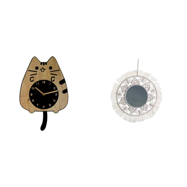 Espejo con reloj de gato decorativo para habitación, oficina, entrada, apartamento, baño. Regalo ideal para inauguración de casa.