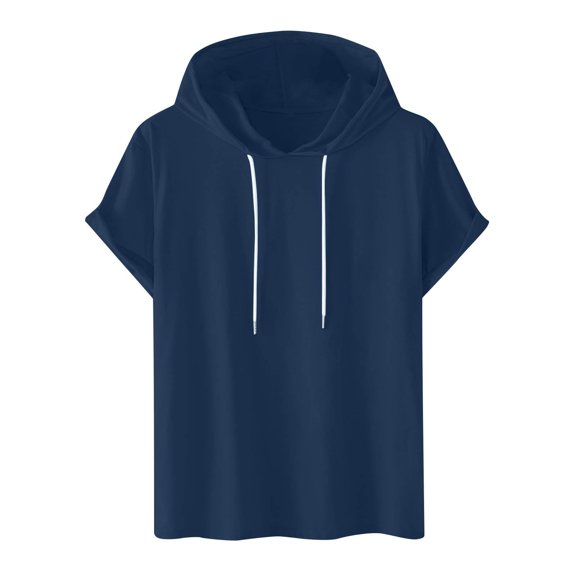 JIAYUE Men Hoodies Solid Color Short Sleeve Hooded Shirt Drawstring Baggy Casual Top For Walking And Shopping