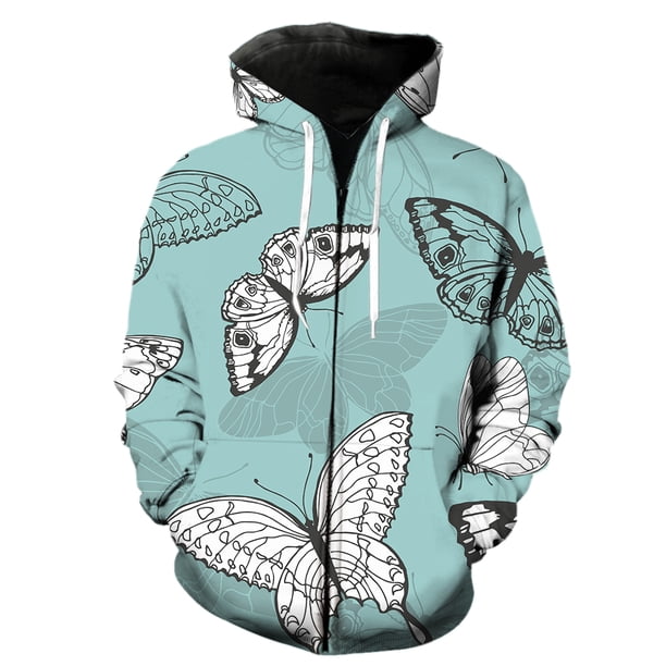 Sudadera con capucha y cremallera para hombre, diseño de mariposa de dibujos animados, divertida, de manga larga, holgada, informal, estilo Harajuku, hip hop, con estampado 3D