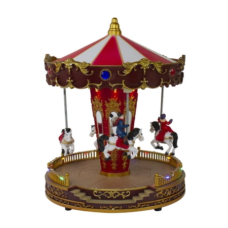 Northlight LED Lighted and Animated Horses Christmas Carousel Village Display - 11