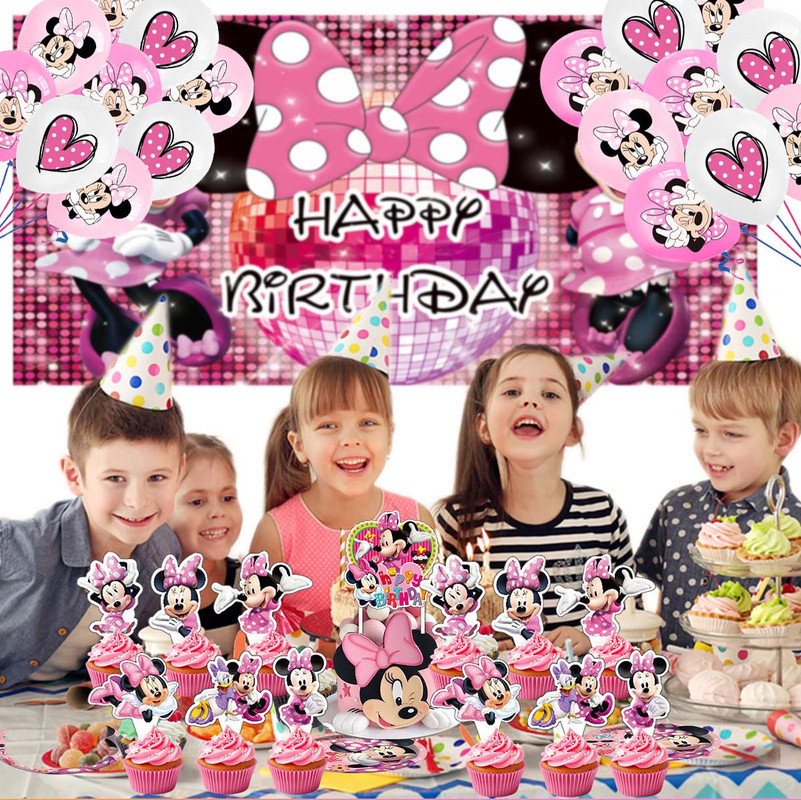 Mouse Party Supplies Plates Tableware Balloons Cake Topper Banner Decorations Birthday Decor Banner Backdrop