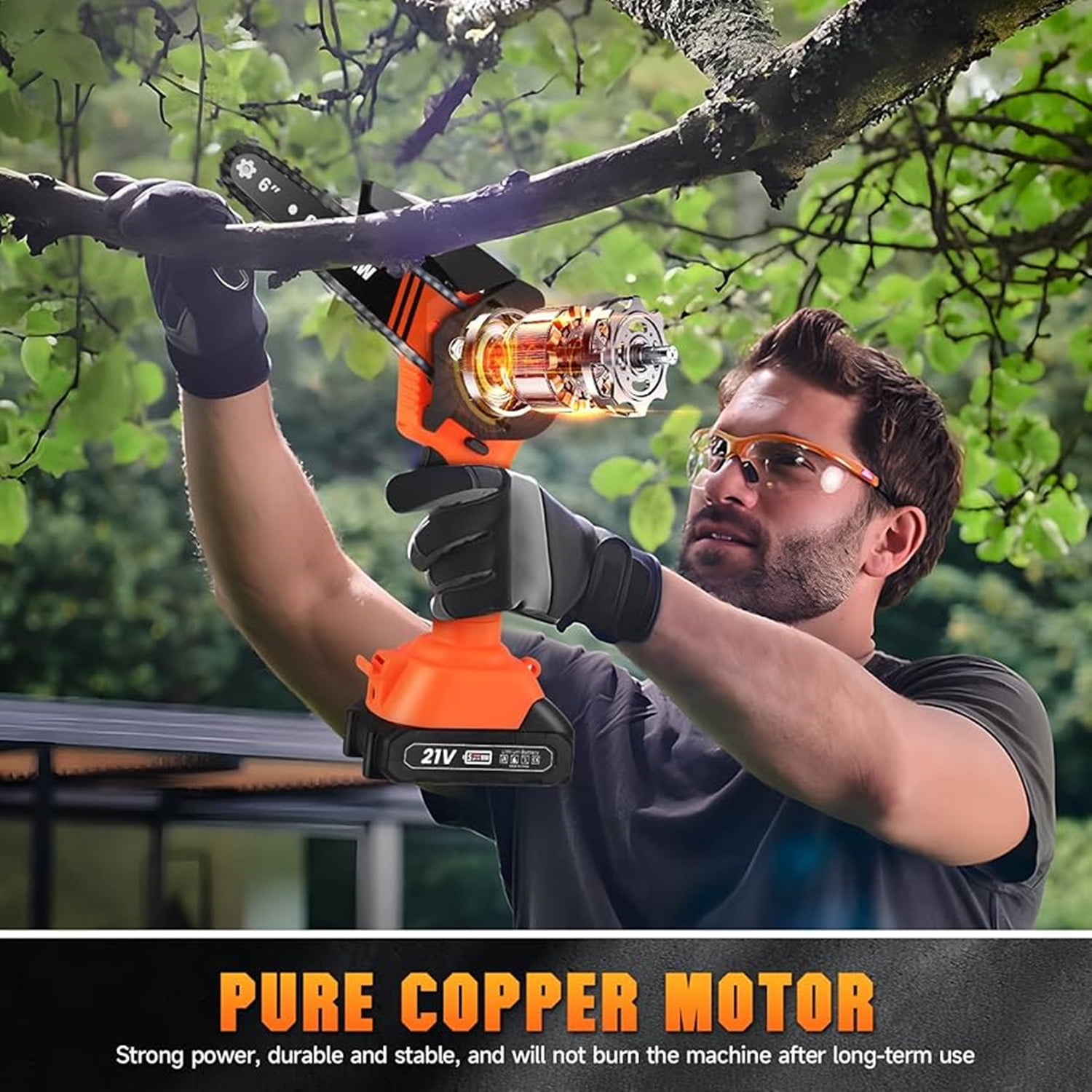 LEXKUYI Cordless Pole Saw, Mini Chainsaw, Electric Pole Saw for Tree Trimming, Tree Trimmer Limb Branch Cutter Pruner