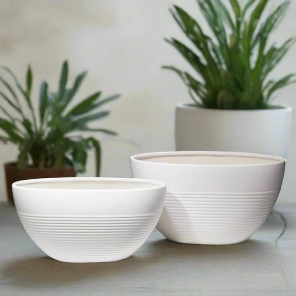 Mavero Embossed Stripe Oval Planter Set (Set of 2)