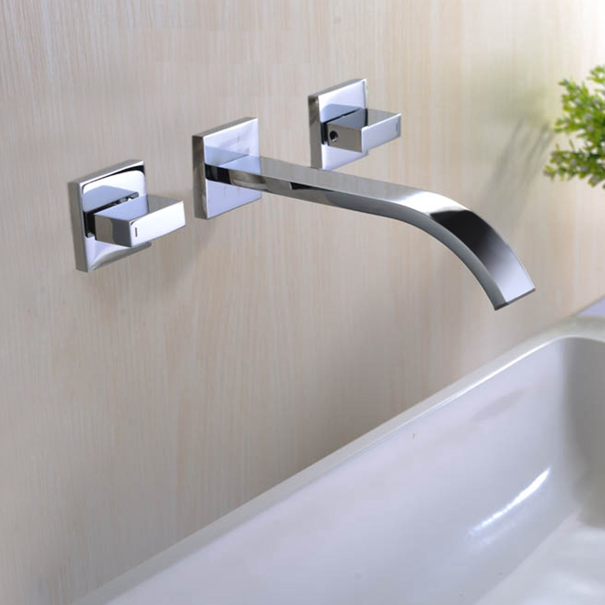 Sumerain Wall Mount Bathroom Sink Faucet, Two Handle Lavatory Faucet Brass Single Handle with Rough in Valve, Chrome
