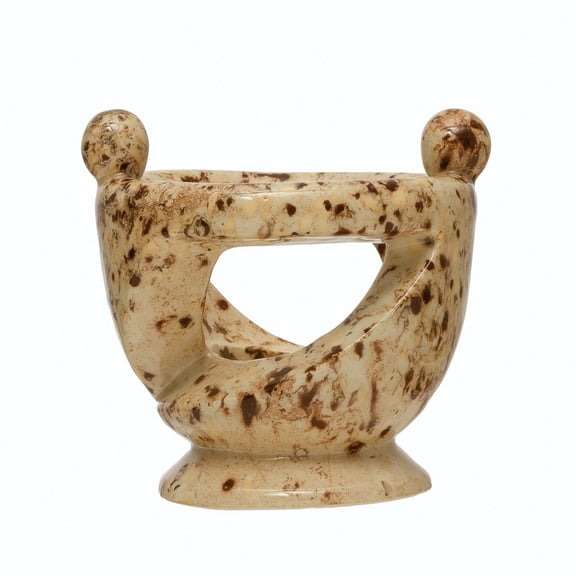 Bloomingville Stoneware Tealight Holder with Hand-in-Hand Figures, Reactive Glaze