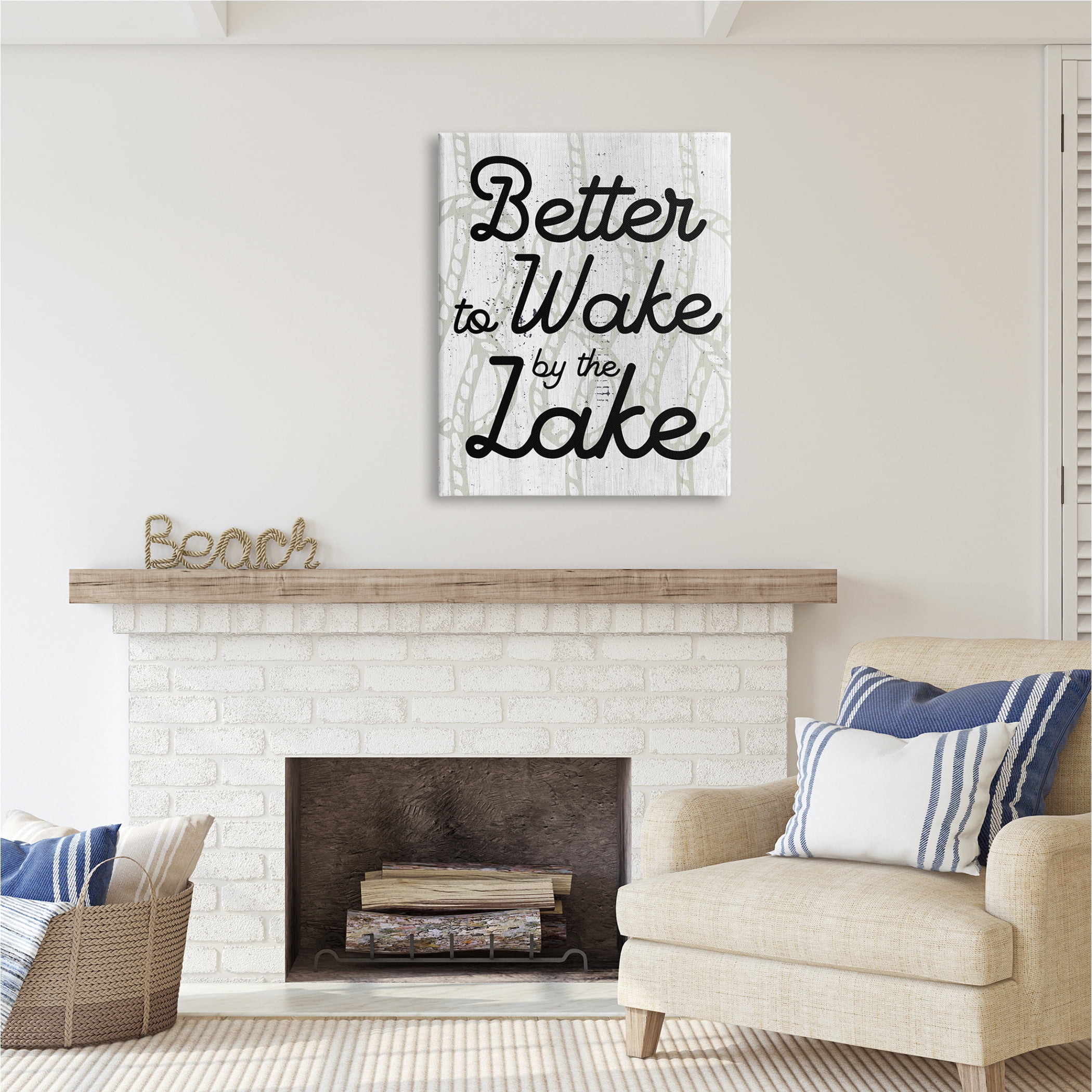 Stupell Industries Lake Phrase on Rope Pattern Inspirational Painting Gallery Wrapped Canvas Print Wall Art, 30 x 40