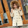 thumbnail image 4 of Winter Coats for Boys Girls with Faux Fur Trim Hood Thicken Warm Snow Ski Jacket Mid Length Long Hooded Overcoat (12-13 Years, Beige), 4 of 7