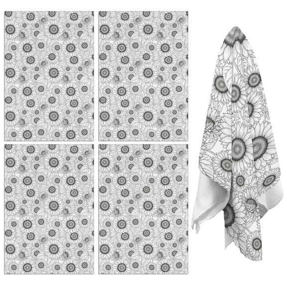 4 Pcs Sunflower Outline White Pattern Funny Kitchen Towels, Microfiber Dish Towels, Kitchen Tea Towels Set 18" X 26"