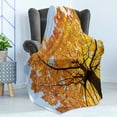 thumbnail image 4 of Leaves Soft Flannel Fleece Blanket, Autumn Maple Tree from Bottom to Top View Environment Flora Season November Print, Cozy Plush for Indoor and Outdoor Use, 70" x 90", Orange Blue, by Ambesonne, 4 of 5