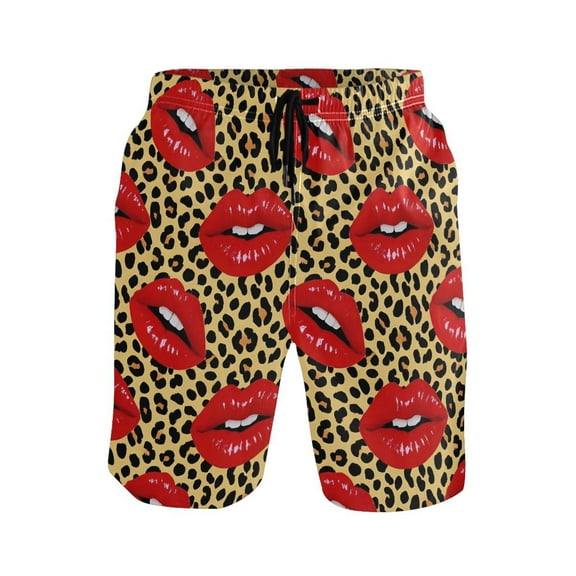 joogoo Men's Swim Trunks Mouth in Leopard Beach Shorts with Pockets M