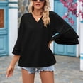 thumbnail image 2 of Blusa con escote en V y mangas con volantes, color negro puro, talla S, para viajes y oficina, 2 of 6