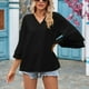 thumbnail image 2 of Blusa informal de color puro para aventuras de verano y uso en la oficina, blusa negra XXL con escote en V y mangas con volantes, 2 of 6