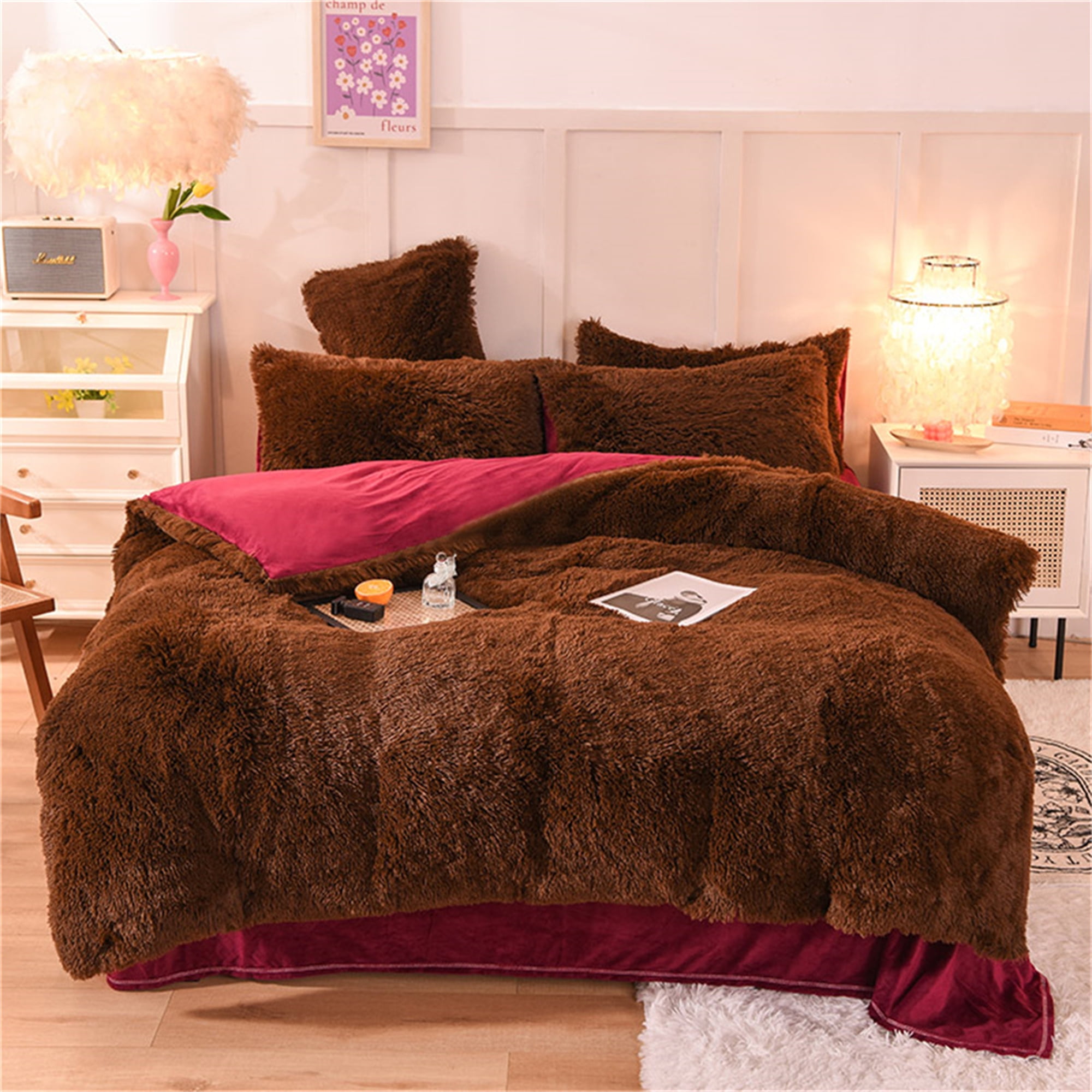 Gusuhome Shaggy Plush Duvet Cover Set Ultra Soft Fluffy Comforter Cover