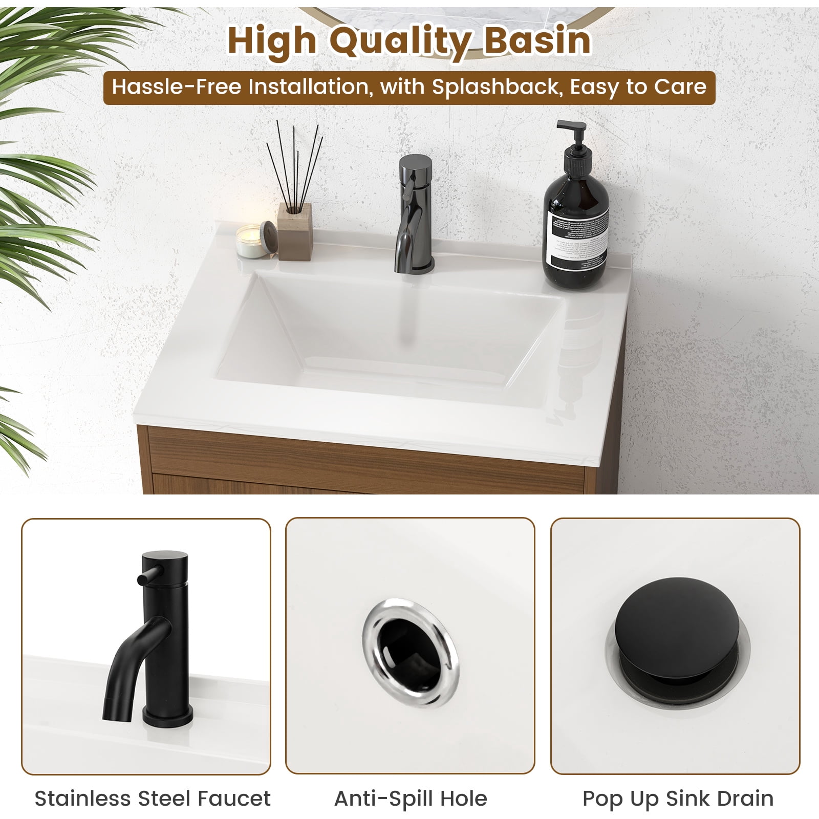 Giantex 25” Bathroom Vanity w/Sink Combo, Freestanding Cabinet, Wooden Faucet and Pop Up Drain