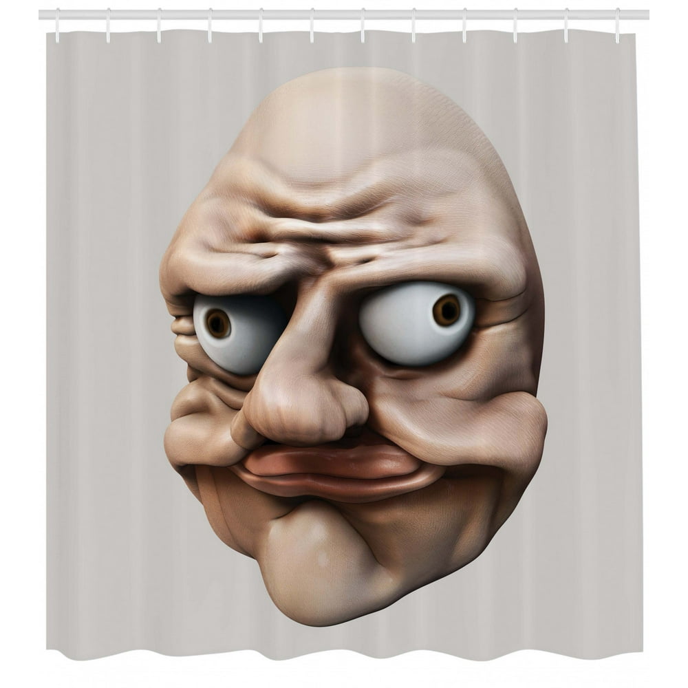 Humor Shower Curtain, Grumpy Troll Face with Trippy Gestures
