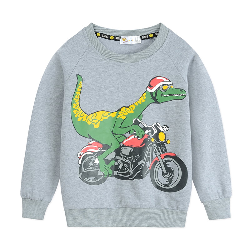 Boys Dinosaur Sweatshirt Christmas Jumpers Toddler Long Sleeve Top T-Shirt Cotton CrewNeck Digger Pullover Kids Tops Tees Clothes Age for 1-7 Years 