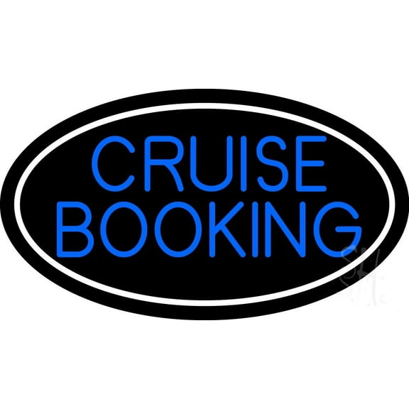 Blue Cruise Booking LED Neon Sign 20 x 37 - inches, Black Square Cut Acrylic Backing, with Dimmer - Bright and Premium built indoor LED Neon Sign for Décor, Travel agency, Storefront.