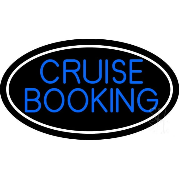 Blue Cruise Booking LED Neon Sign 13 x 24 - inches, Black Square Cut Acrylic Backing, with Dimmer - Bright and Premium built indoor LED Neon Sign for Décor, Travel agency, Storefront.