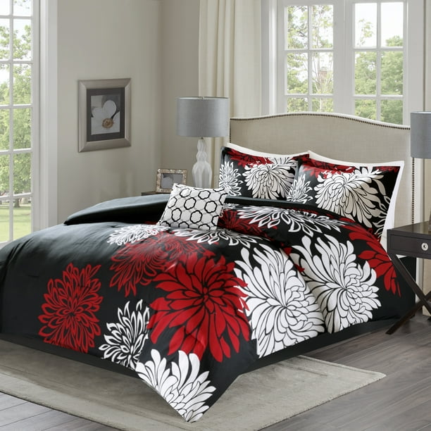 Comfort Spaces Enya 5 Piece Floral Printed Comforter Set King Red Black Walmart Com Walmart Com