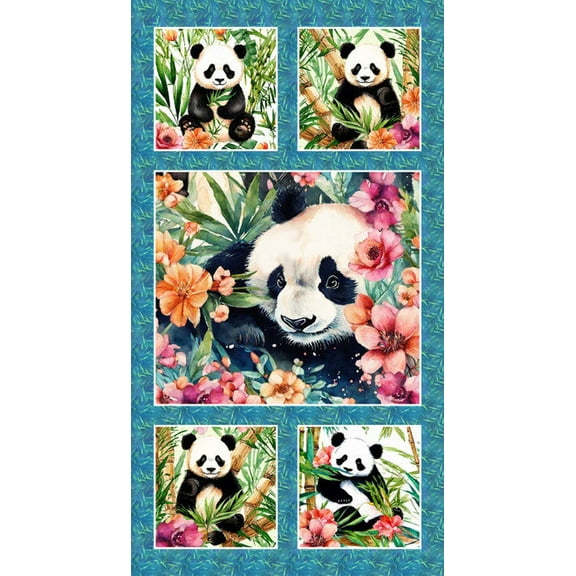 Panda Paradise Digital 24" Panel Cotton Fabric