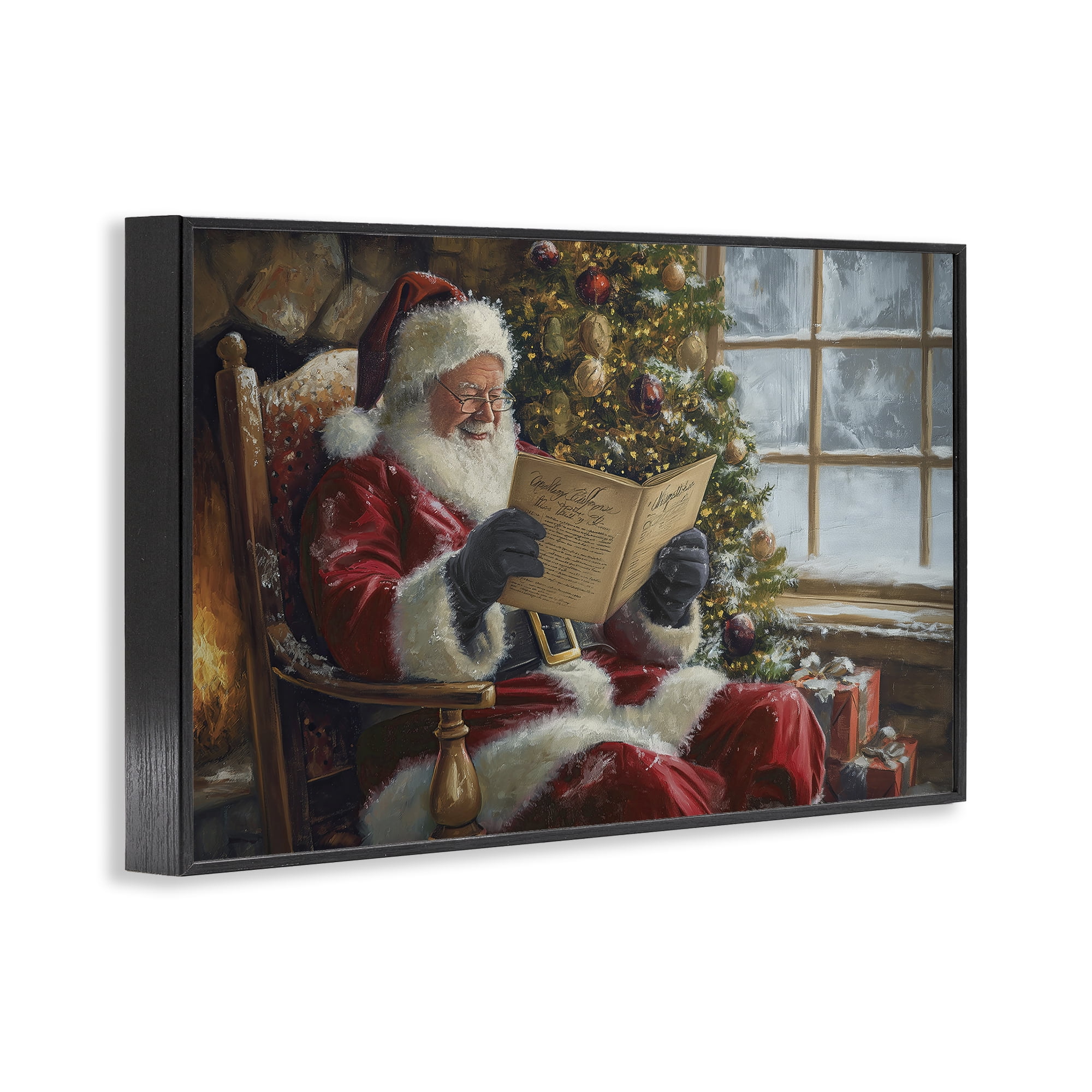 Stupell Industries Cheerful Santa Reading Holiday Painting Black Framed Art Prints Wall Art, 30 x 20