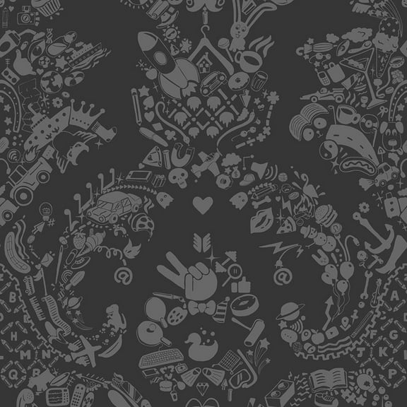 New World Damask Wallpaper- Grey Grey