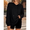 thumbnail image 4 of Sudadera con Capucha para Mujer, Informal, de Punto Gofre, de Larga, con Cordón Ajustable, Ligera, con Capucha Negro XL, 4 of 8
