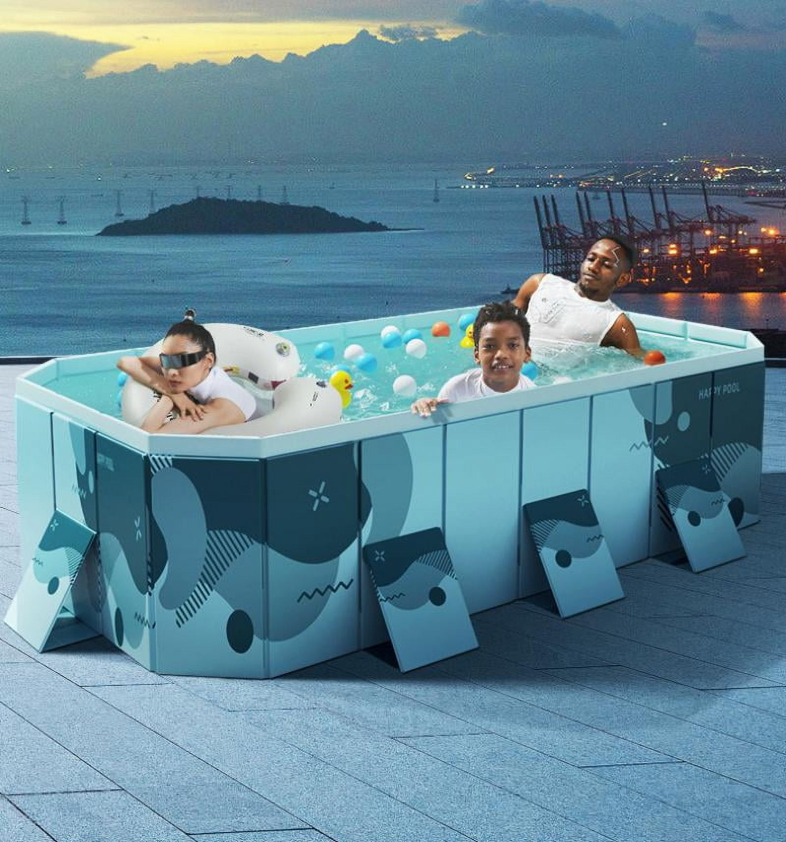 BEJOLO 102"L x 65"W x 22"H Foldable Above Ground Swimming Pool for Family, Kids & Adults - Outdoor Garden Inflatable Pool