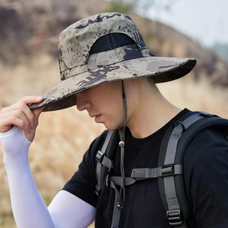 Men Mountaineering Fishing Camouflage Hood Rope Outdoor Shade Foldable  Casual Breathable Bucket Hat