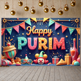 thumbnail image 6 of Golden Mask Purim Banner Purple Crown Festive Backdrop Rainbow Design Colorful Stars Celebration Background for Purim Festival Party Decoration Photo Backdrop, 6 of 9