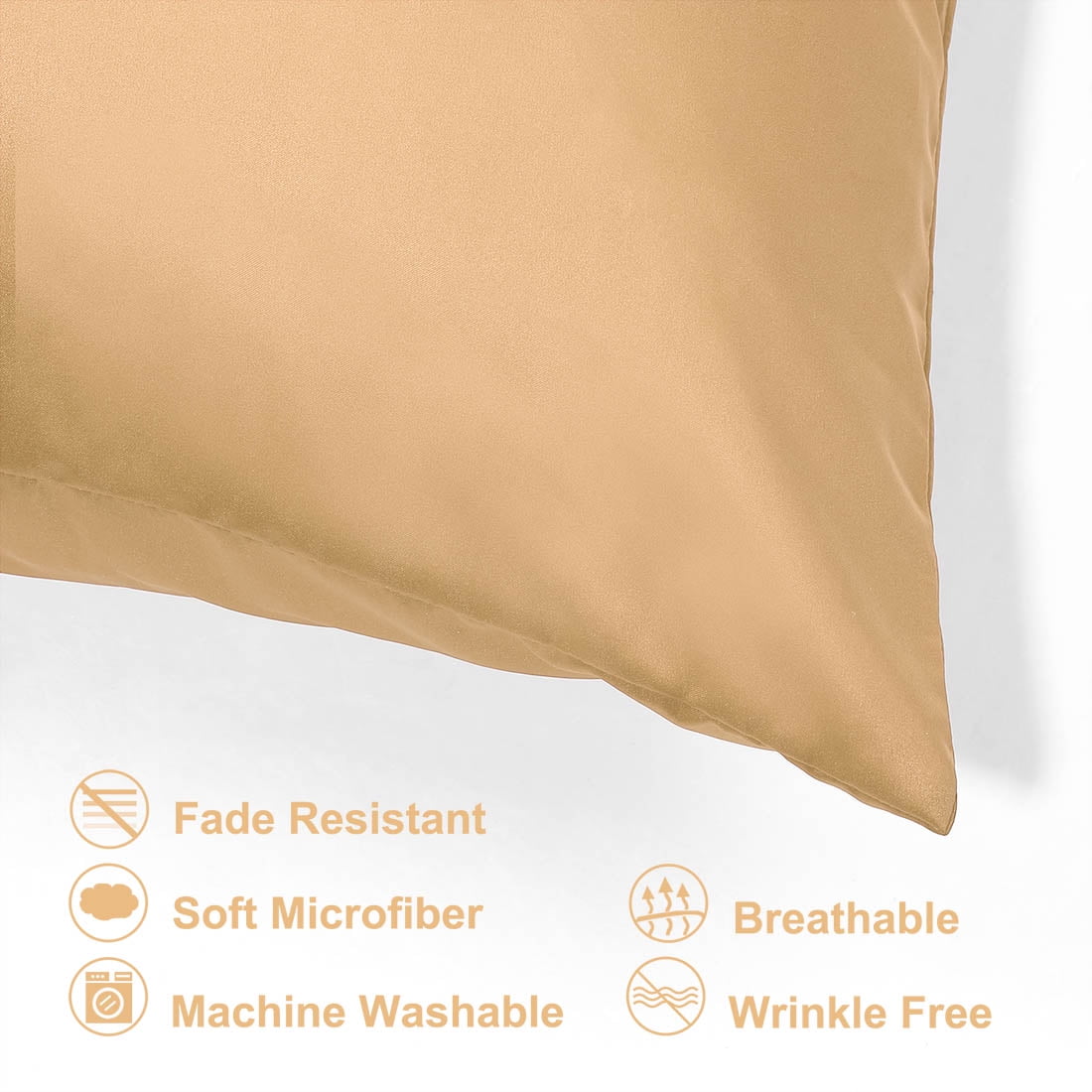 Unique Bargains Pillow Covers Silky Satin Zipper Pillowcases Set of 2 Caramel 21" x 27"