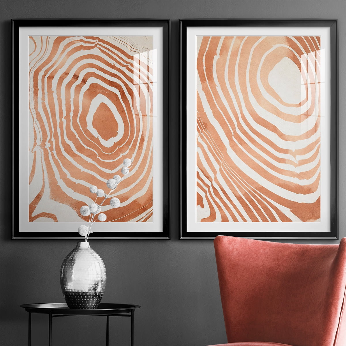 Wexford Home Wood Grain Suminagashi III Premium Framed Print, 30.5" x 42.5" - Ready to Hang, Black (Set of 2)