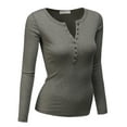 thumbnail image 2 of Doublju Women's Thermal Henley Long Sleeve Top with Plus Size, 2 of 4