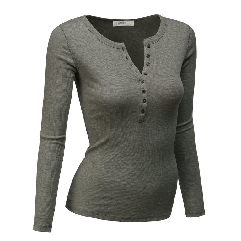 Doublju Women's Thermal Henley Long Sleeve Top with Plus Size 
