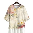 thumbnail image 7 of Women Linen Blouse Summer Linen Shirts for Women Button V Neck 3/4 Sleeve Blouse Casual Loose Basic T-Shirt Solid Tunic Tops 2026, 7 of 7