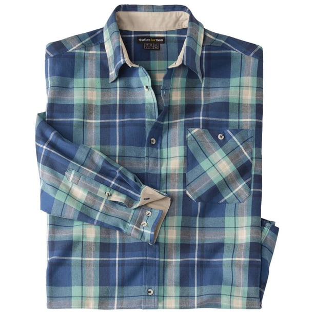 Atlas For Men - Camisa Cuadro de Franela para Hombre (Azul, Verde, Beige)