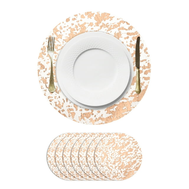 8Pcs Manteles Redondos Desechables Rosa Dorado, 13" Decoraciones de Mesa con Brillos Metálicos