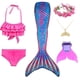thumbnail image 1 of Traje de baño de bikini con cola de sirena para niñas y niños, 5 piezas, collar, sombrero para el sol, disfraz de anime para Halloween, 130, con juego de aletas 3, 1 of 3
