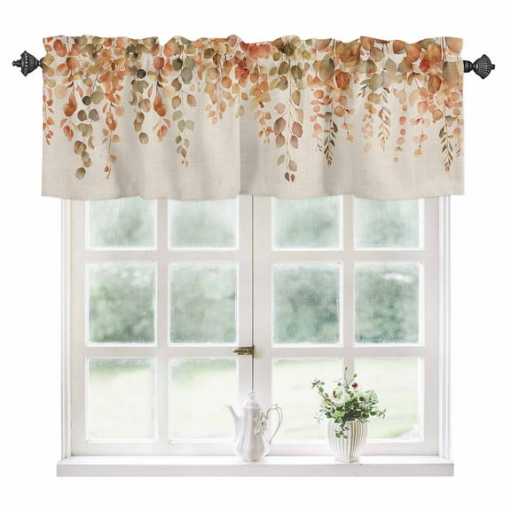 Orange Botanical Kitchen Valances for Windows 54x18 Inch Kitchen Curtains Valances Rod Pocket Farmhouse Leaf Fall Thanksgiving Bathroom Window Valances for Window Treatment Decor