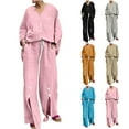 thumbnail image 2 of GILIGEGE Linen Sets for Women 2 Piece Summer 2 Piece Outfits Cotton Linen Sets Button Down Shirts and Drawstring Wide Leg Long Pants with Pockets Wide Leg Pants Tracksuit Lounge Matching Sets, 2 of 9