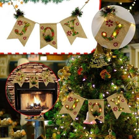 

Christmas Glowing Pull Flag Decoration Burlap Banner Party Decorations House Hanging Flag Pendant