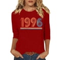 thumbnail image 2 of HOMBOM Summer Tops for Women Graphic 3/4 Sleeve T-Shirts Retro 1996 Print Red Crew Neck Basic Ladies Graphic Tees, 2 of 4