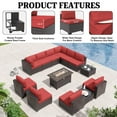 thumbnail image 4 of ALAULM 13 Piece Patio Furniture Set,Wicker Rattan Outdoor Sectional Sofa Set with Gas Fire Pit Table & Coffee Table,Red, 4 of 7