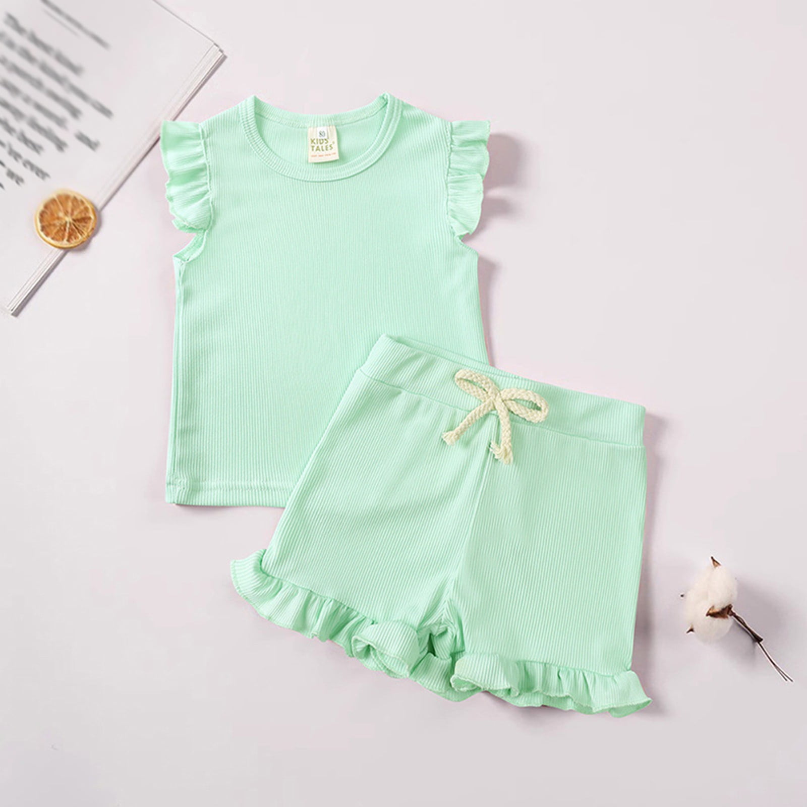 HCNTES Toddler Girl Summer Clothes Summer Floral Print Short Sleeve Blouse and Beach Shorts Set for Kids,9-12 Months Light Green