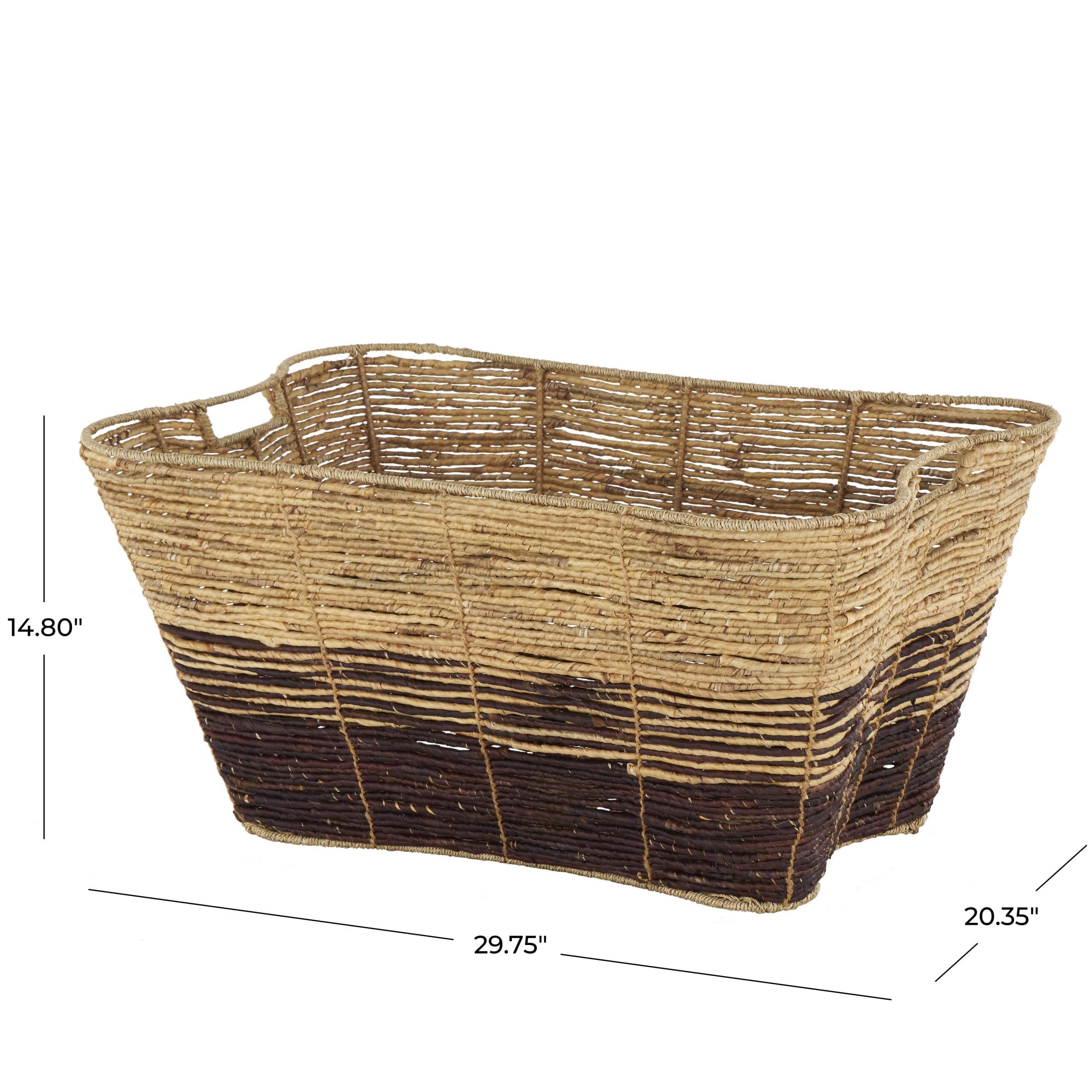 DecMode 30" x 15" Brown Seagrass Handmade Oversized Color Block Storage Basket with Slot Handles, 1-Piece