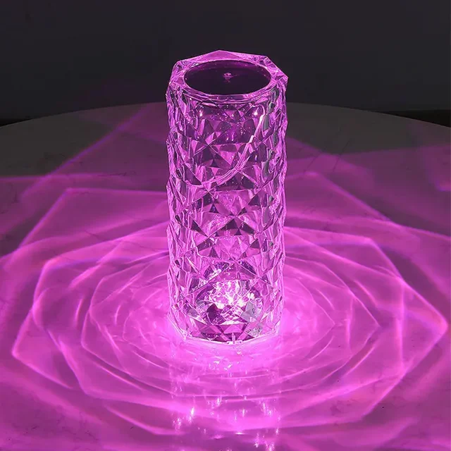 Lámpara de cristal 1 paquete, lámpara de mesa Rose Diamond, 16 colores con control táctil y remoto, decorativa recargable por USB